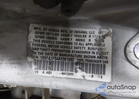 2010 Honda Civic Lx z USA, uszkodzony, nr VIN 19XFA1F54AE081092